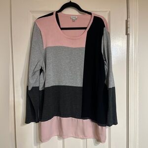 Avenue Pink and Gray Color Block Long Sleeve Top